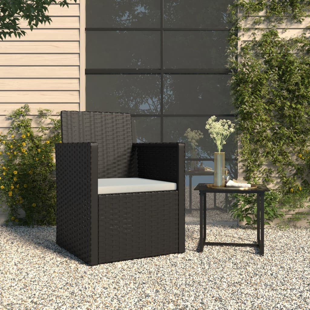 Patio Armchair with Cushion Black Poly Rattan