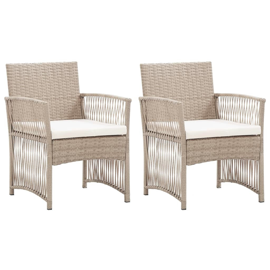 Patio Armchairs with Cushions 2 pcs Beige Poly Rattan