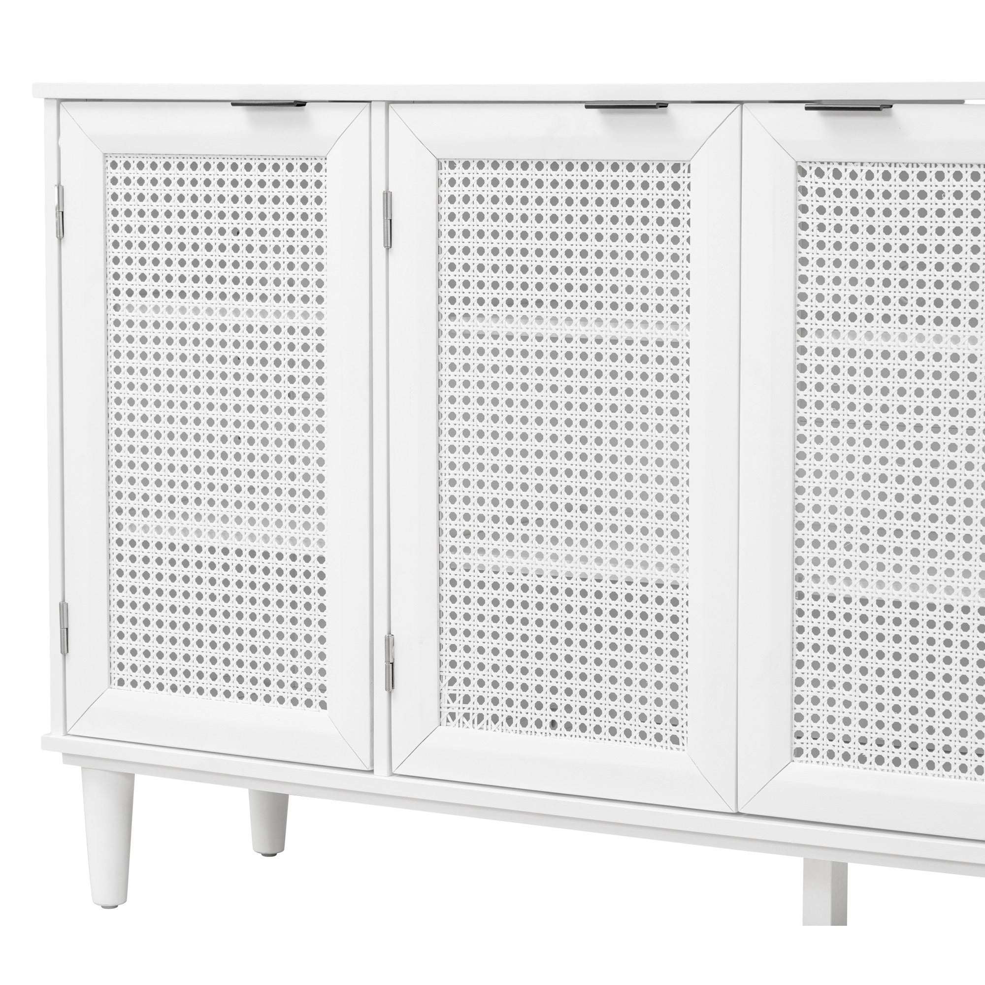 TREXM Large Storage Space Sideboard with Artificial Rattan Door and Unobtrusive Doorknob for Living Room and Entryway (White)