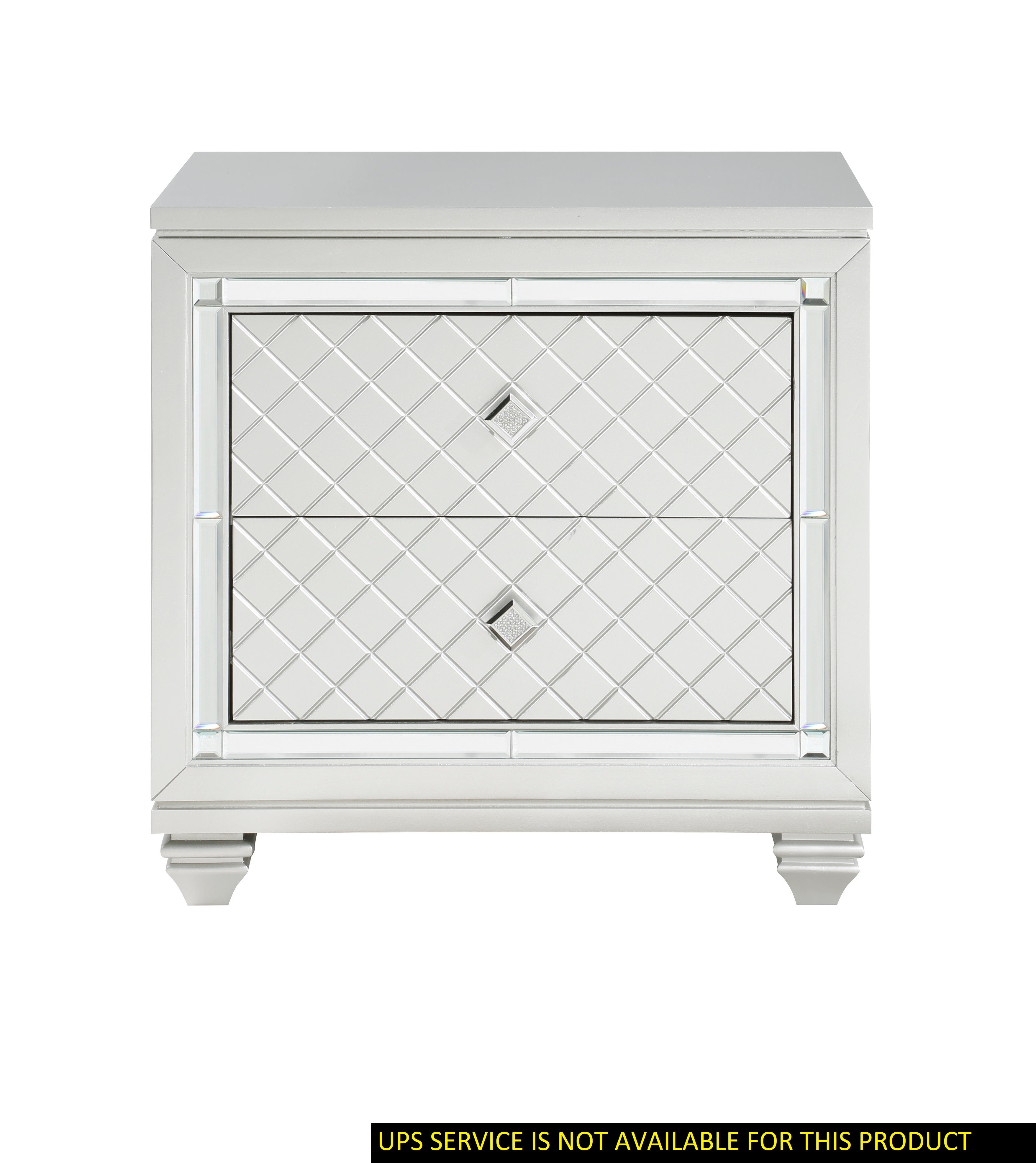 Classic Style Silver Finish Nightstand 1pc Diamond Pattern Drawers Fronts Glamorous Design Bedroom Furniture