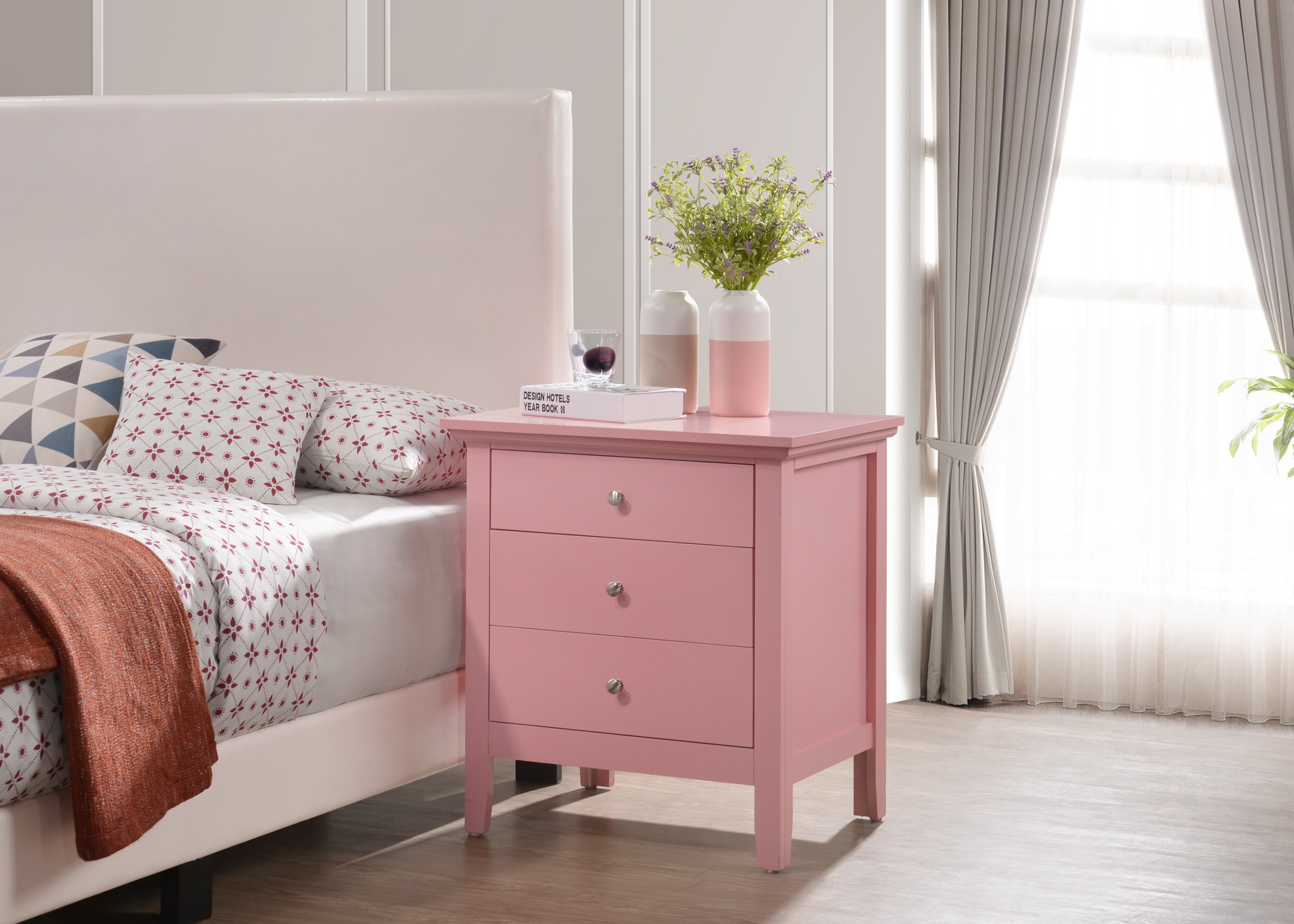 Glory Furniture Hammond G5404-N 3 Drawer Nightstand , Pink