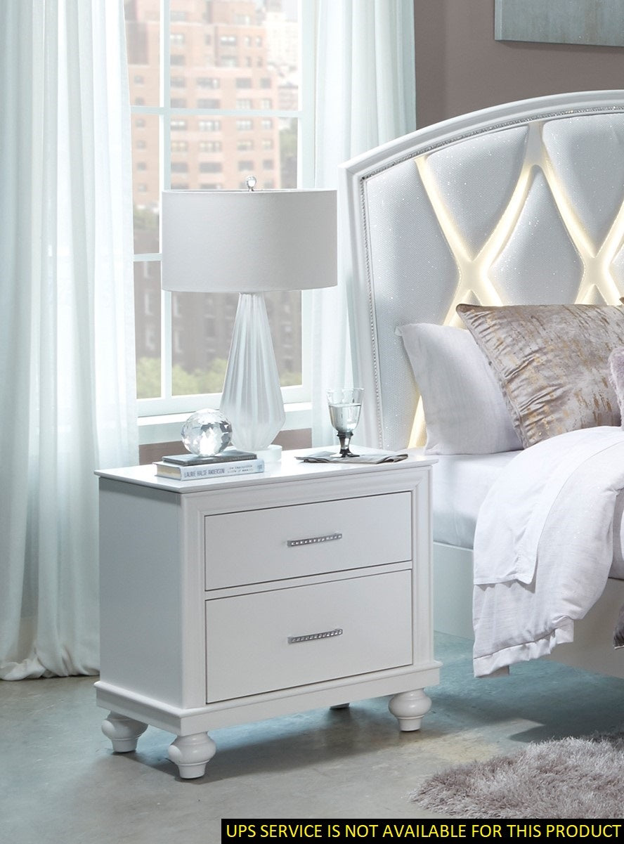 Modern Bedroom Furniture Two Drawers Nightstand 1pc White Finish Acrylic Crystal Drawers Wooden Furniture