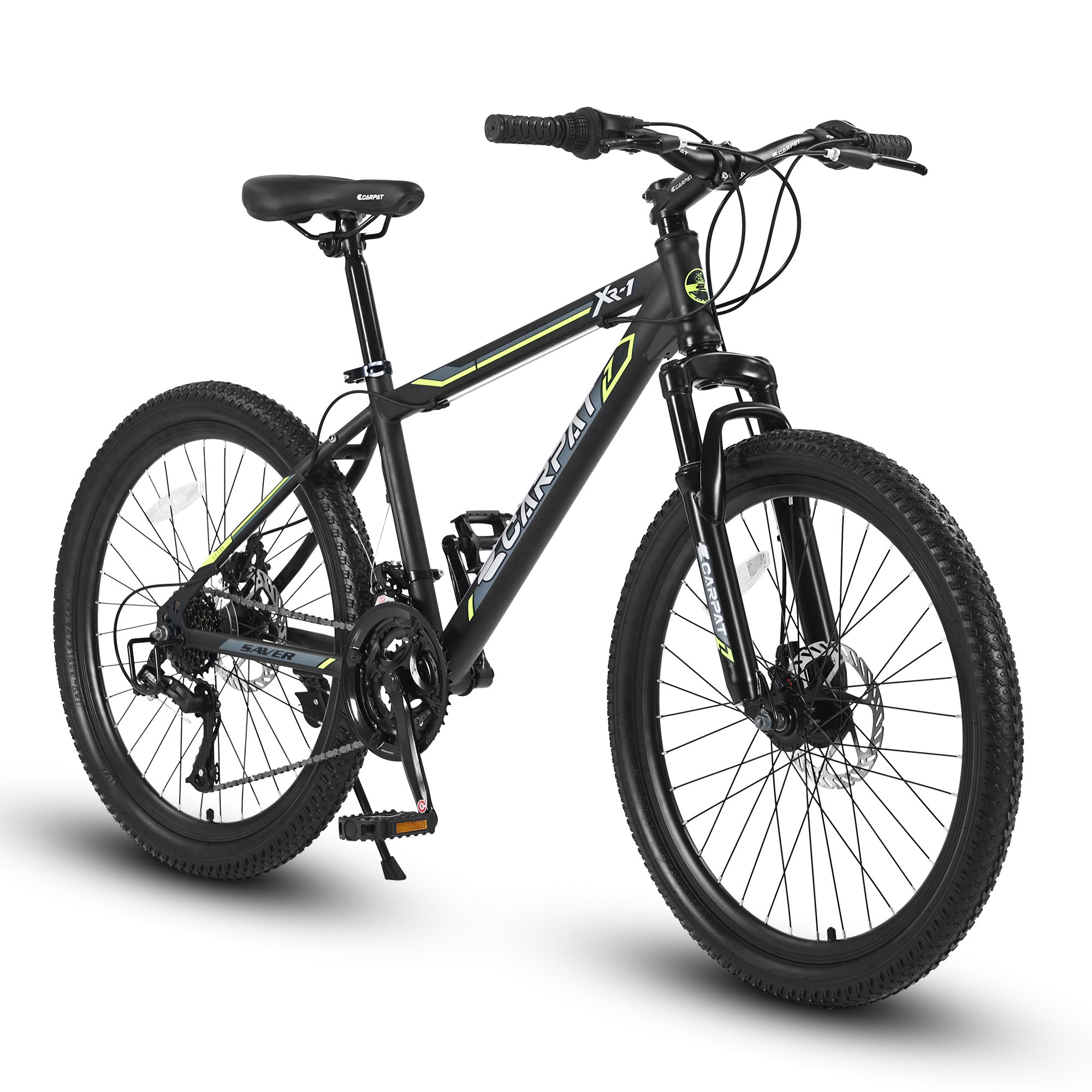 S24102 24 Inch Mountain Bike Boys Girls, Steel Frame, Shimano 21 Speed Mountain Bicycle with Daul Disc Brakes and Front Suspension MTB