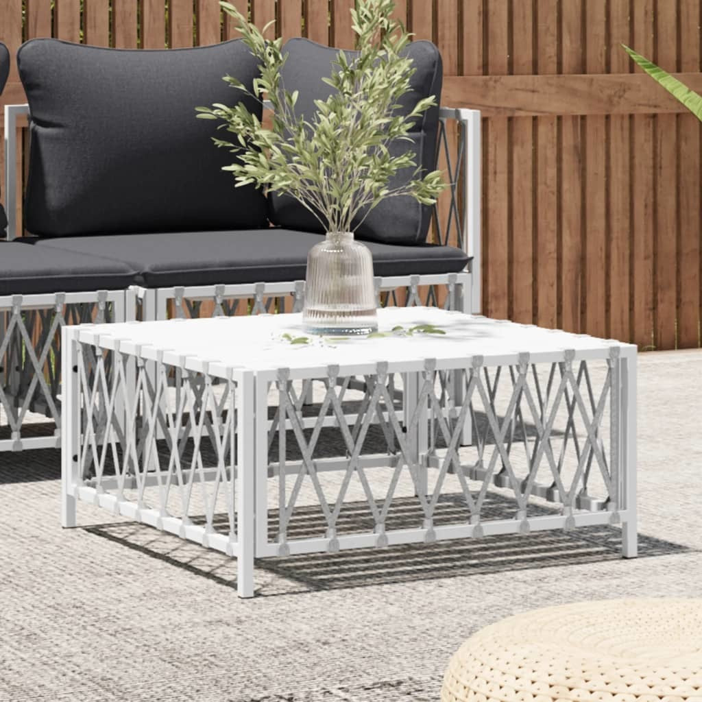 Patio Table White 27.6"x27.6"x13.4" Woven Fabric