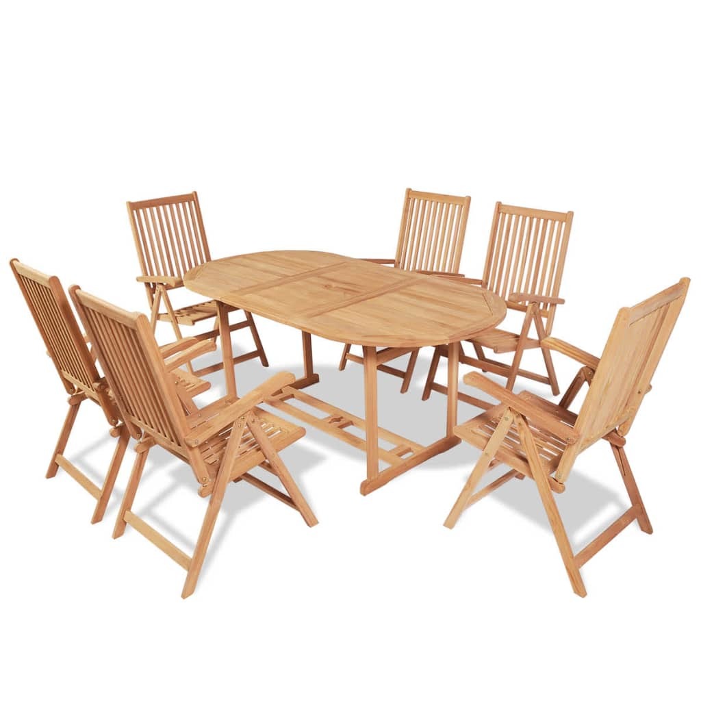 7 Piece Patio Dining Set with Folding Chairs Solid Teak Wood