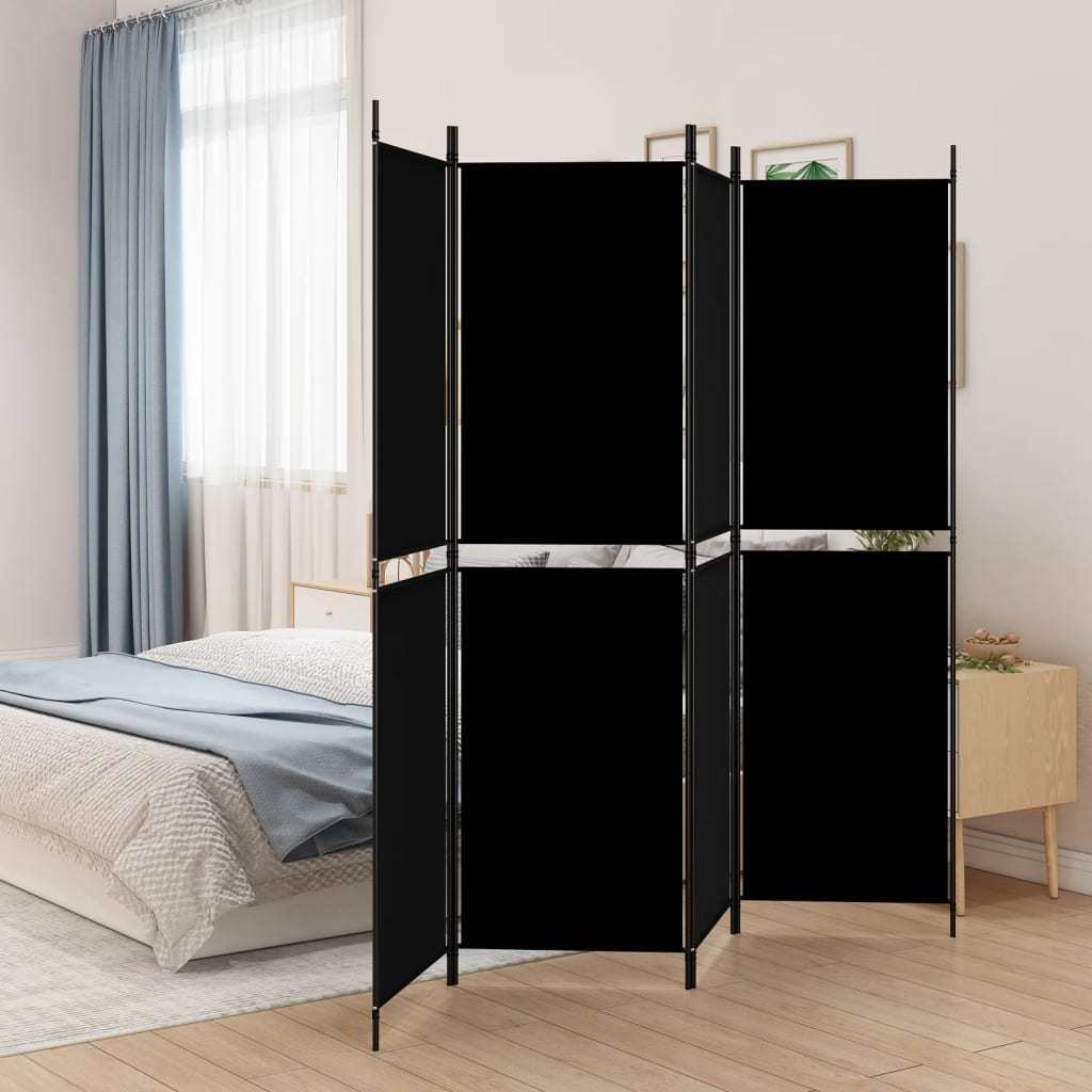 4-Panel Room Divider Black 78.7"x70.9" Fabric