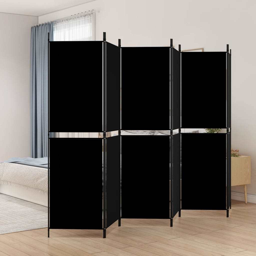 6-Panel Room Divider Black 118.1"x70.9" Fabric