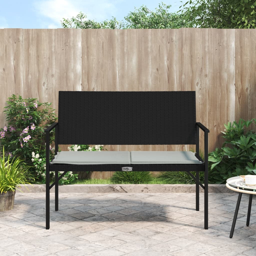 2-Seater Patio Bench with Cushion Black Poly Rattan