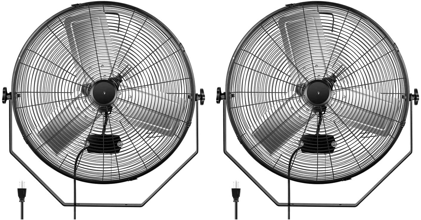 2Pack 24 Inch Industrial Wall Mount Fan, 3 Speed Commercial Ventilation Metal Fan for Warehouse, Greenhouse, Workshop, Patio, Factory and Basement - H