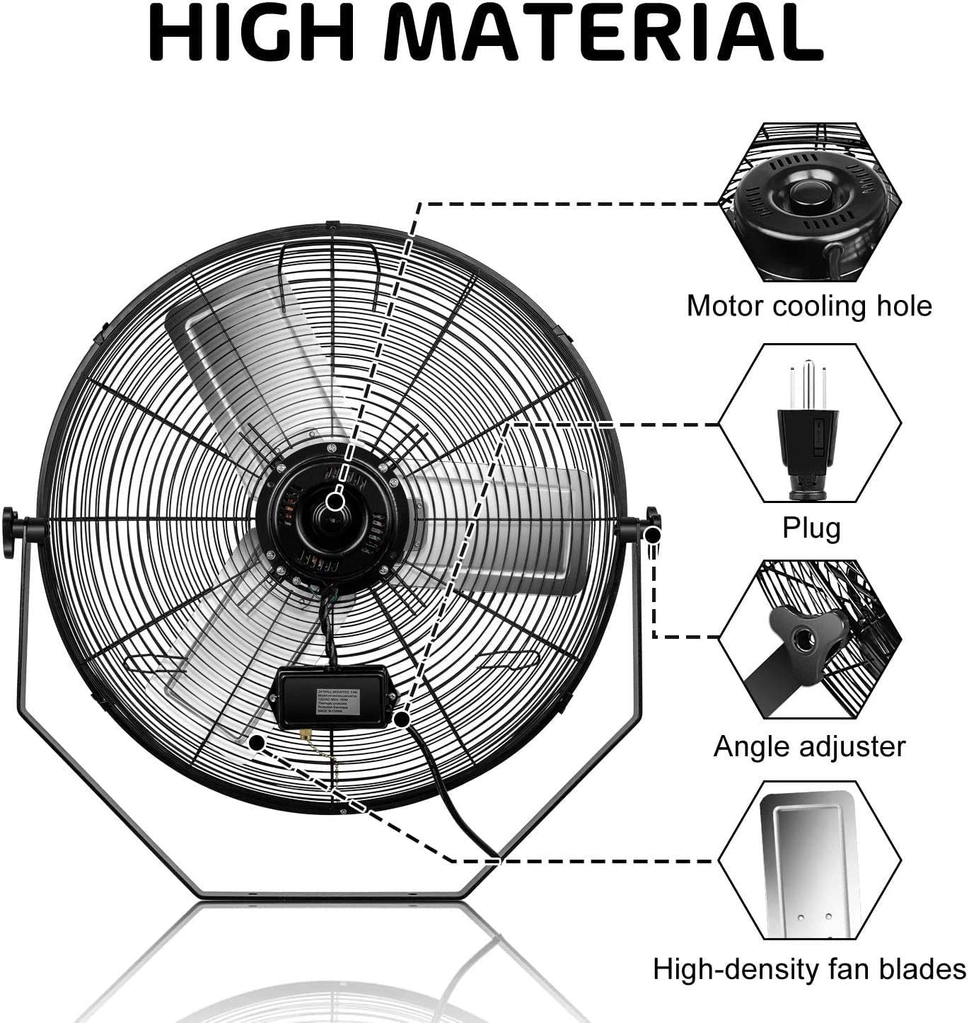 2Pack 24 Inch Industrial Wall Mount Fan, 3 Speed Commercial Ventilation Metal Fan for Warehouse, Greenhouse, Workshop, Patio, Factory and Basement - H