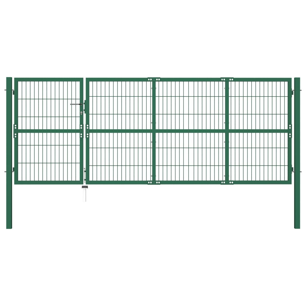 Garden Fence Gate with Posts 137.8"x47.2" Steel Green