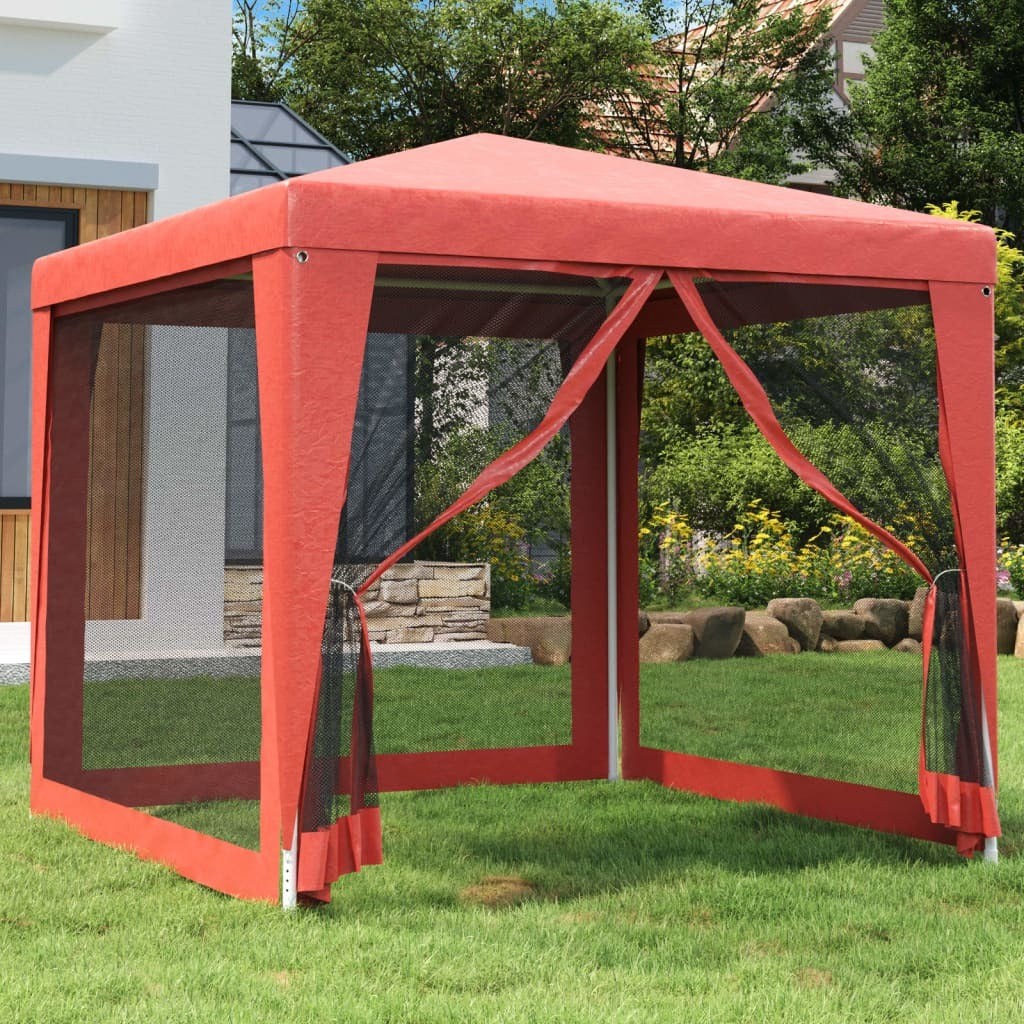 Party Tent with 4 Mesh Sidewalls Red 8.2'x8.2' HDPE