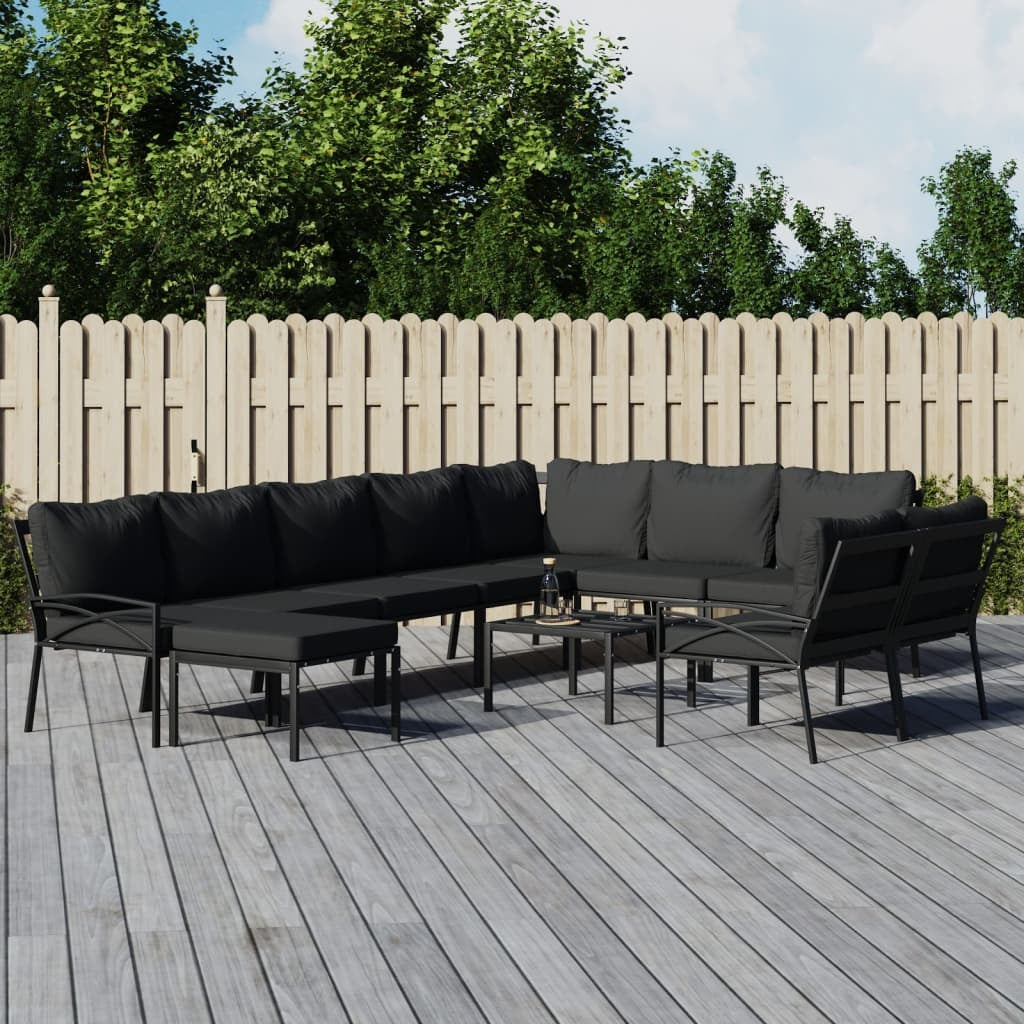 11 Piece Patio Lounge Set with Gray Cushions Steel