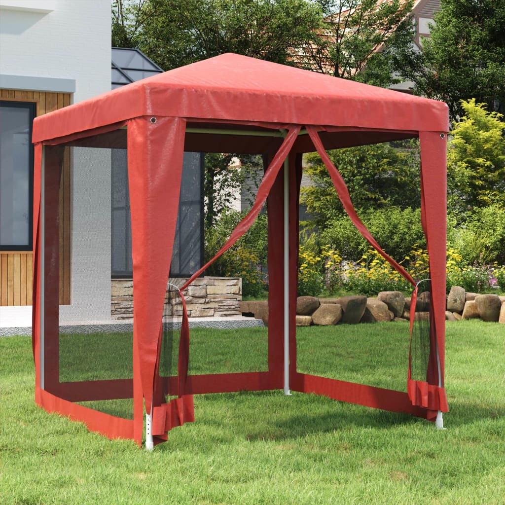 Party Tent with 4 Mesh Sidewalls Red 6.6'x6.6' HDPE