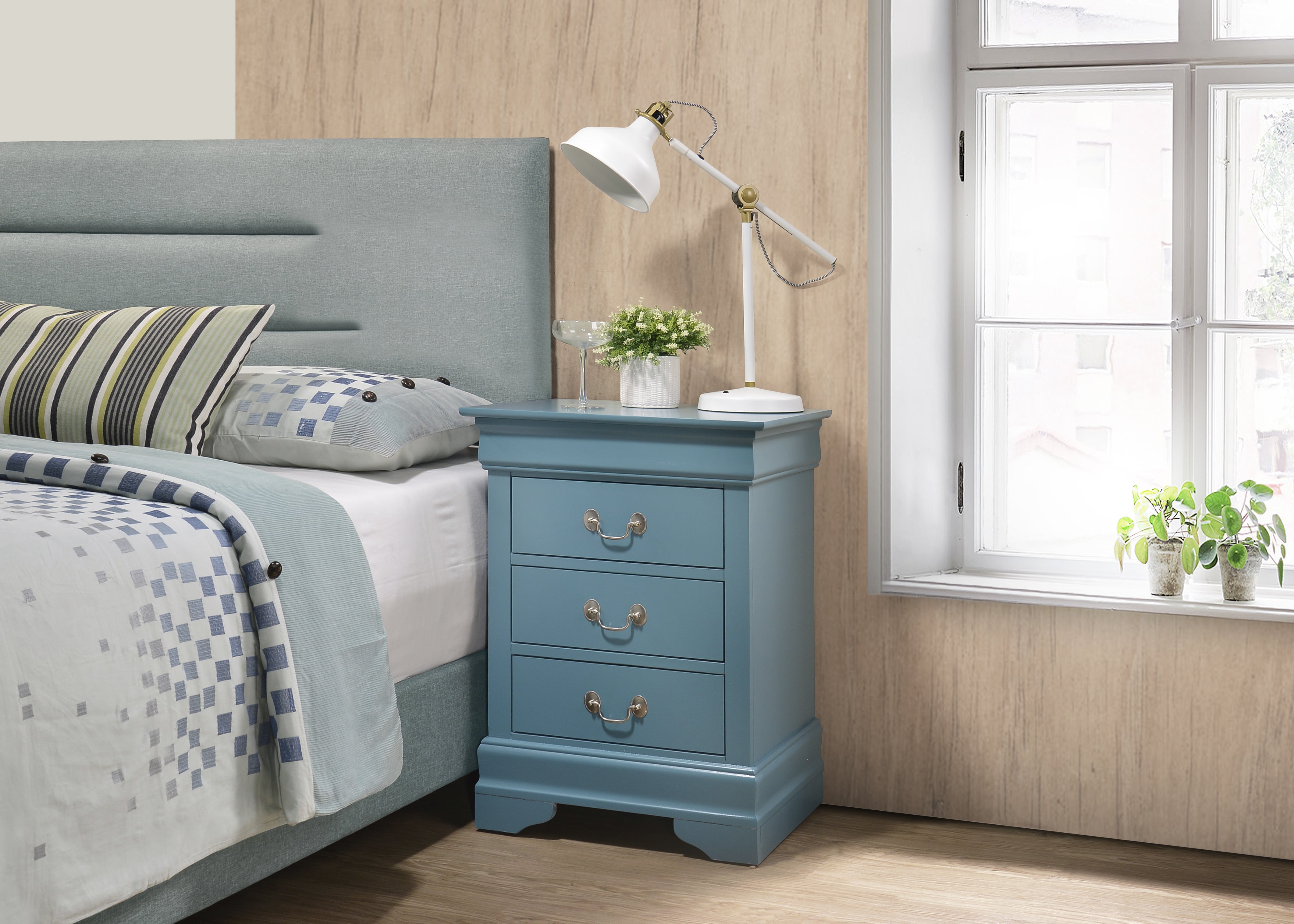 Glory Furniture Louis Phillipe G3180-3N 3 Drawer Nightstand , Teal