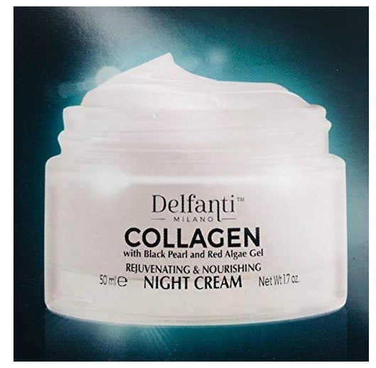 Delfanti-Milano • COLLAGEN REJUVENATING AND NOURISHING Night Cream • Face and Neck Moisturizer with BLACK PEARL and RED ALGAE GEL• Made in Italy