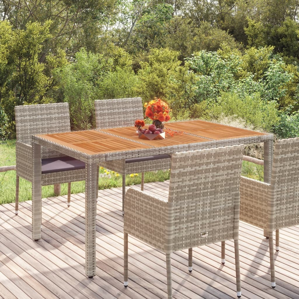 Patio Table with Wooden Top Gray 59.1"x35.4"x29.5" Poly Rattan