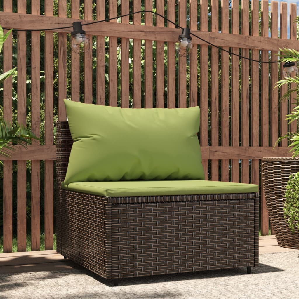 Patio Middle Sofa with Cushions Brown Poly Rattan