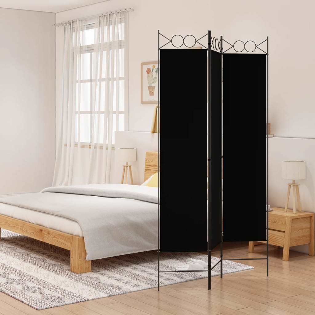 3-Panel Room Divider Black 47.2"x78.7" Fabric