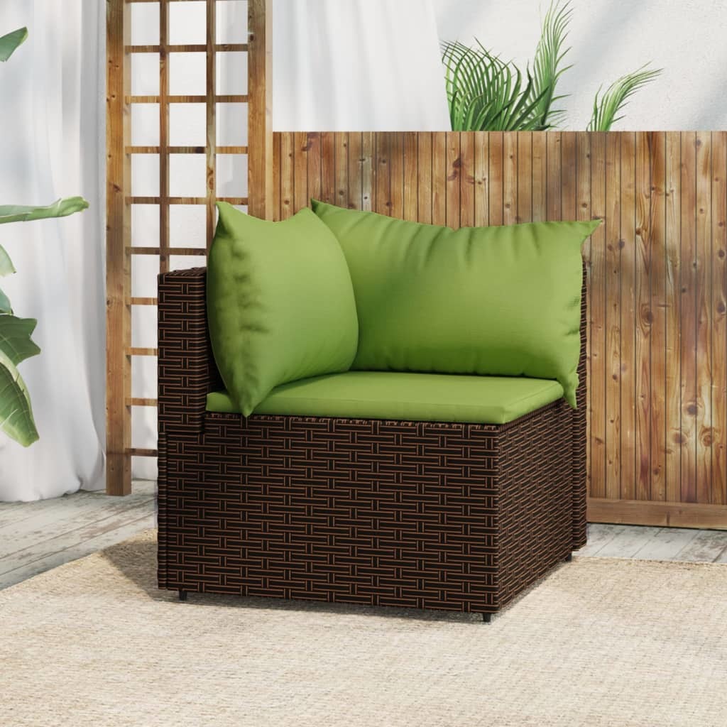 Patio Corner Sofa with Cushions Brown Poly Rattan