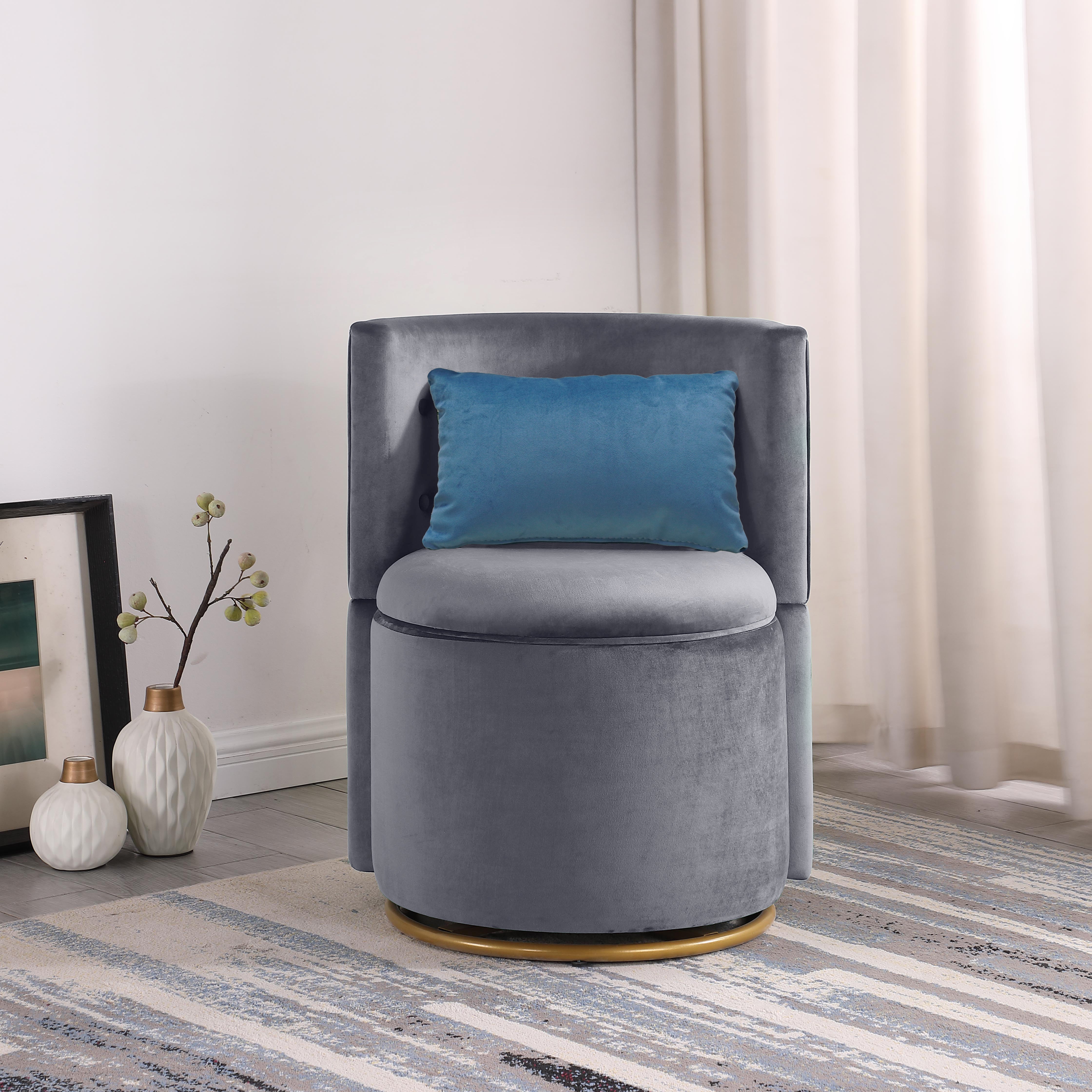 360° Swivel Accent Chair with Storage Function, and Velvet Pillow, Velvet Curved Chair with Gold Metal Base for Living Room, Nursery, Bedroom [Video]