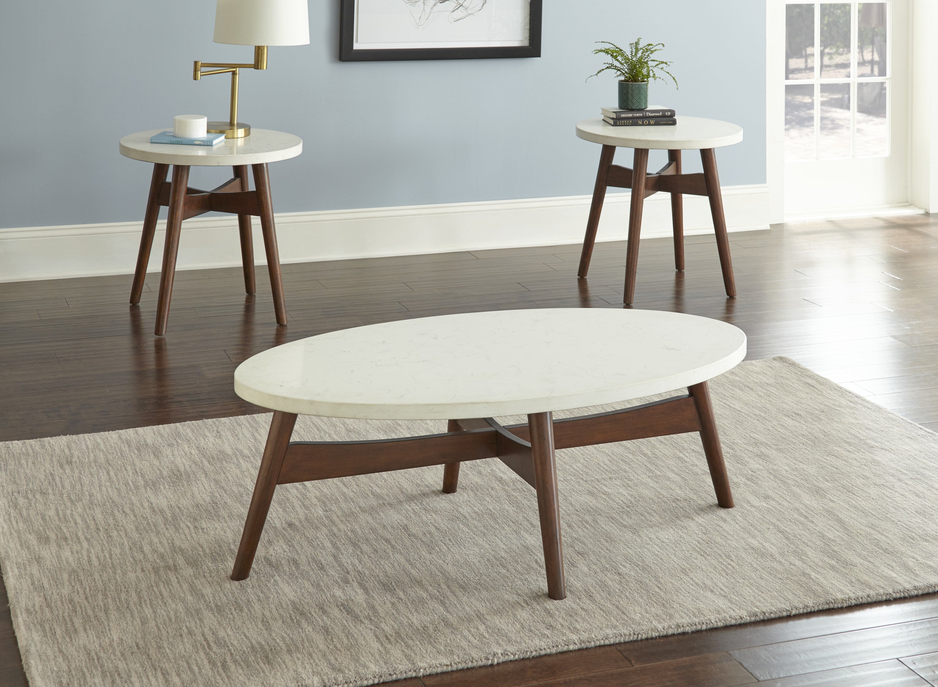 Mid-Century Modern Cocktail Table - Natural Cherry Legs, White Silverstone® Tops - Contemporary Simplicity with Classic Design