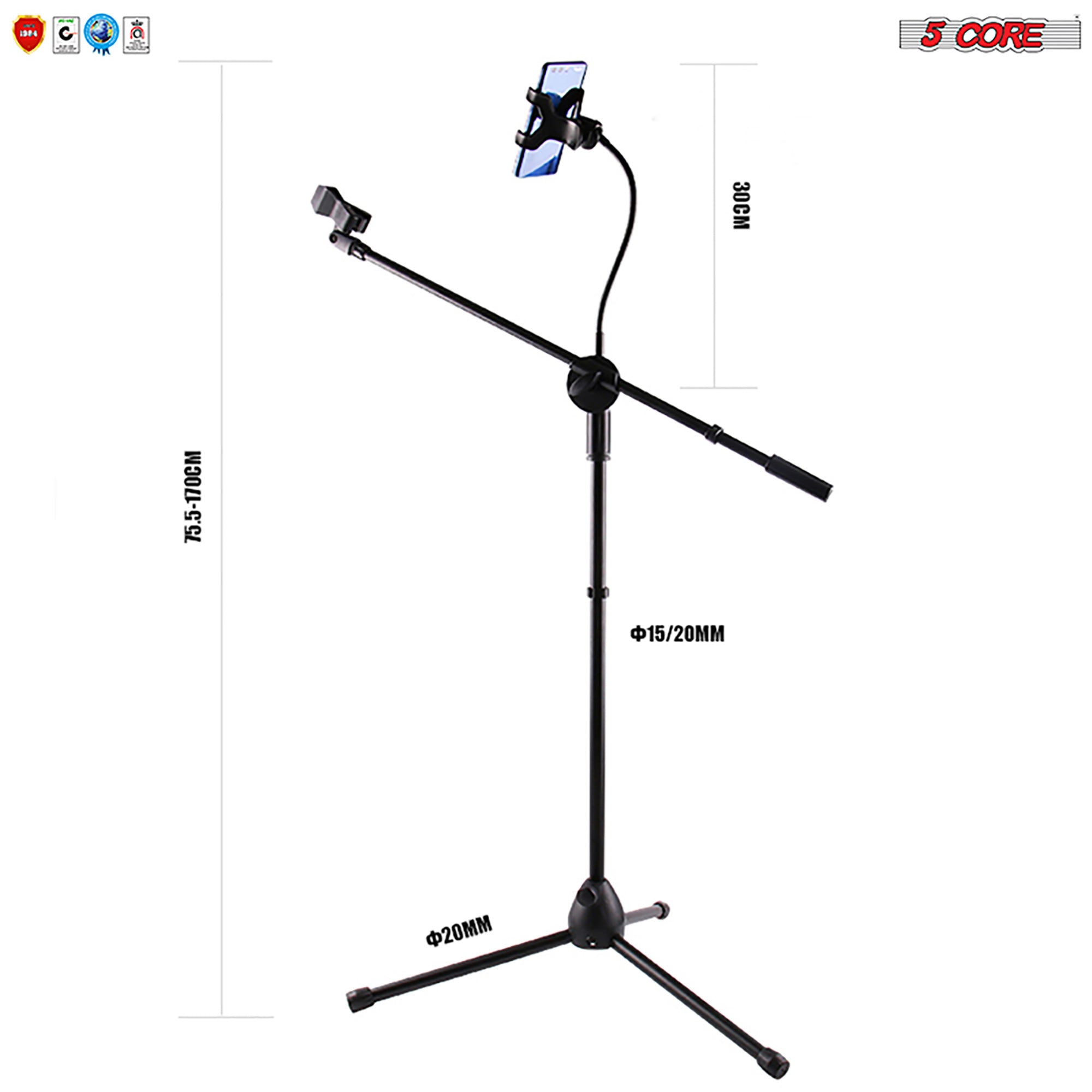 5 Core Mic Stand Combo Tripod Stand with Tablet Phone Holder Premium Vocal Dynamic Microphone Includes Cable and Carry Bag Mic Holder MS MOB+ND58