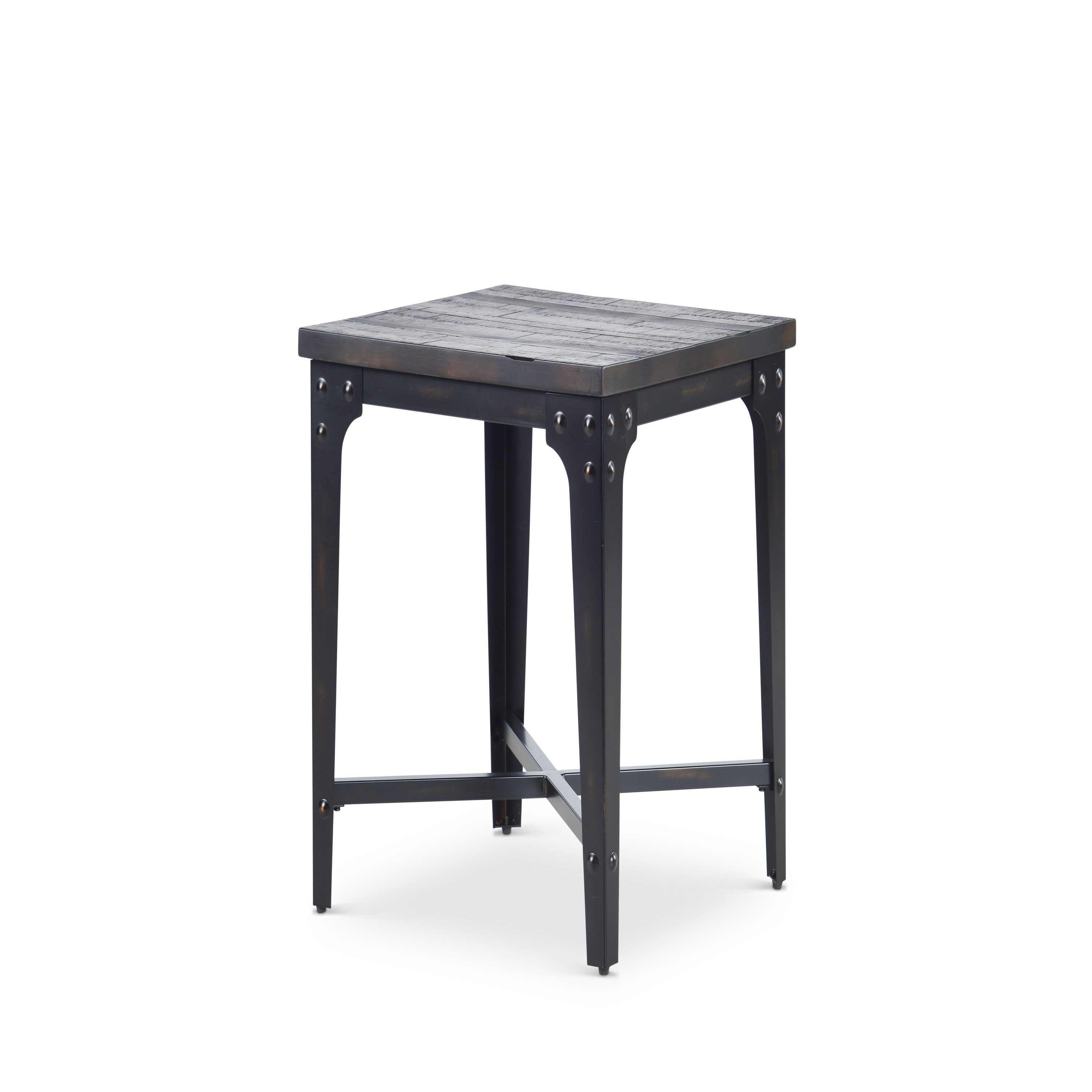 Rustic Industrial Lift-Top End Table - Highly Distressed Top and Base, Metal Structure - Locking Casters, Functional Design