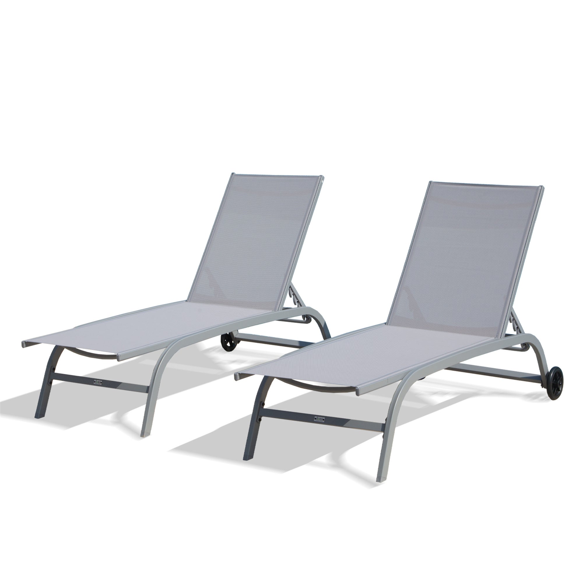 Chaise Lounge Outdoor Set of 2, Lounge Chairs for Outside with Wheels, Outdoor Lounge Chairs with 5 Adjustable Position, Pool Lounge Chairs for Patio, Beach, Yard, Deck, Poolside(Grey,2 Lounge Chairs)