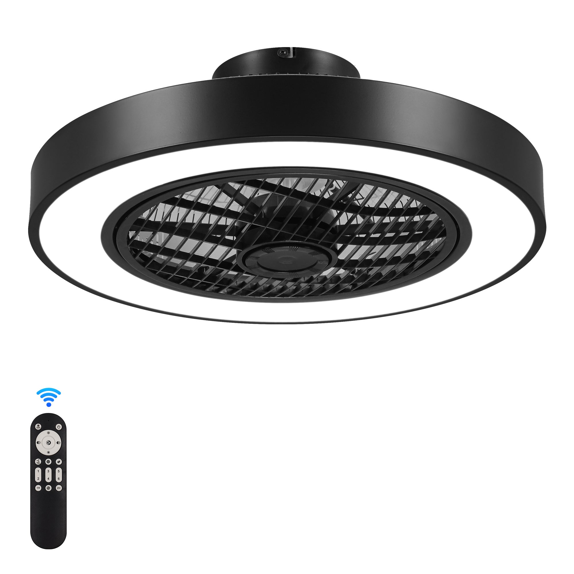 20 Inch Enclosed Bladeless Ceiling Fan With Lights(Black)