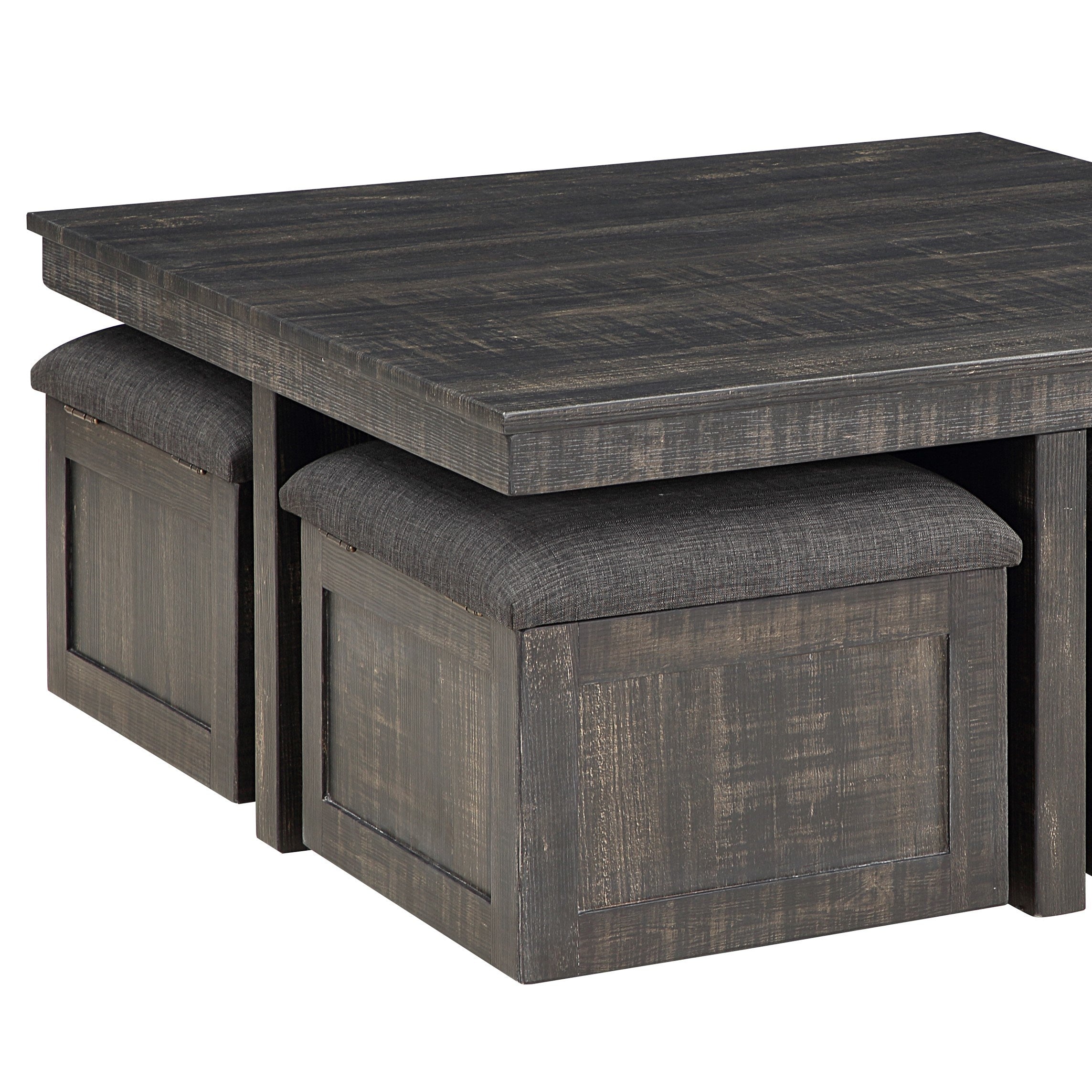 Moseberg Gray Oak Coffee Table with Storage Stools