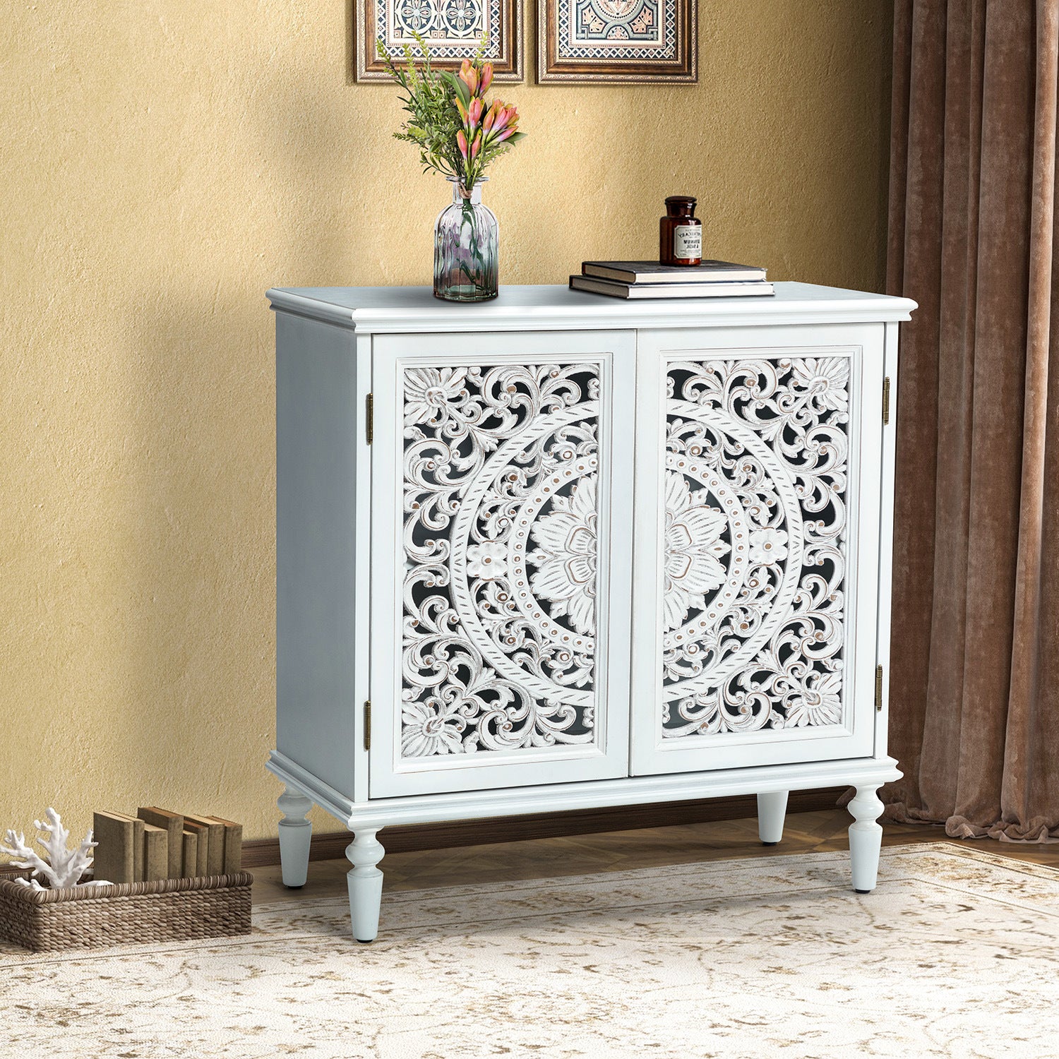 Melampous 32" Tall 2-Door Accent Cabinet-WHITE