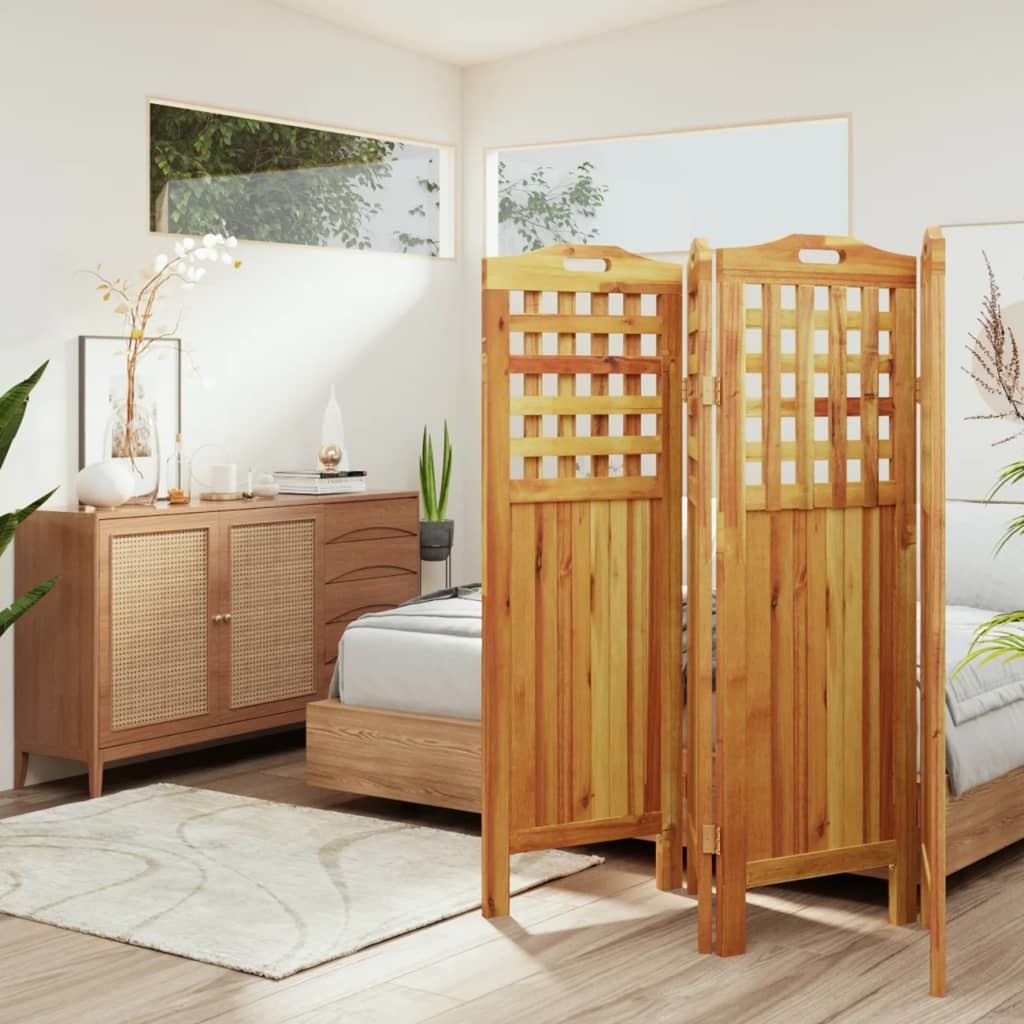 4-Panel Room Divider 63.8"x0.8"x45.3" Solid Wood Acacia