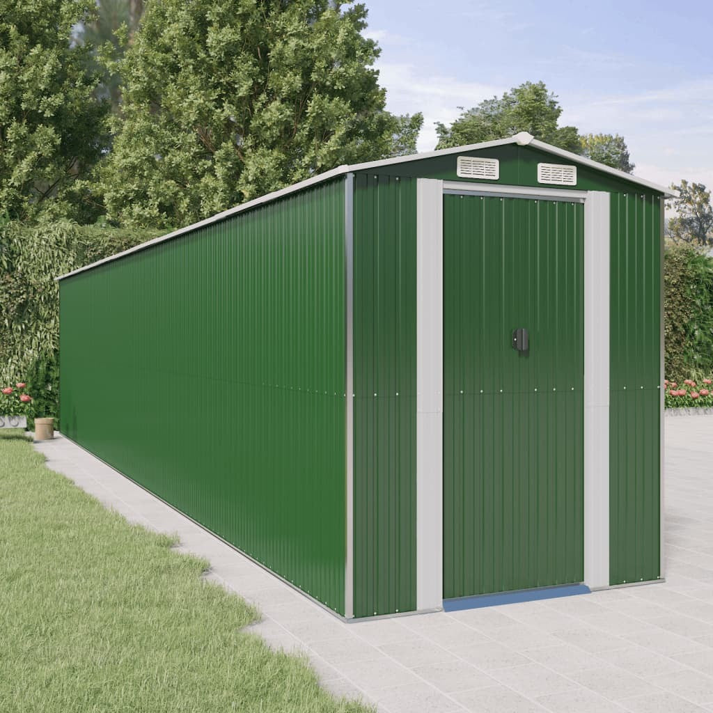 Garden Shed Green 75.6"x369.3"x87.8" Galvanized Steel