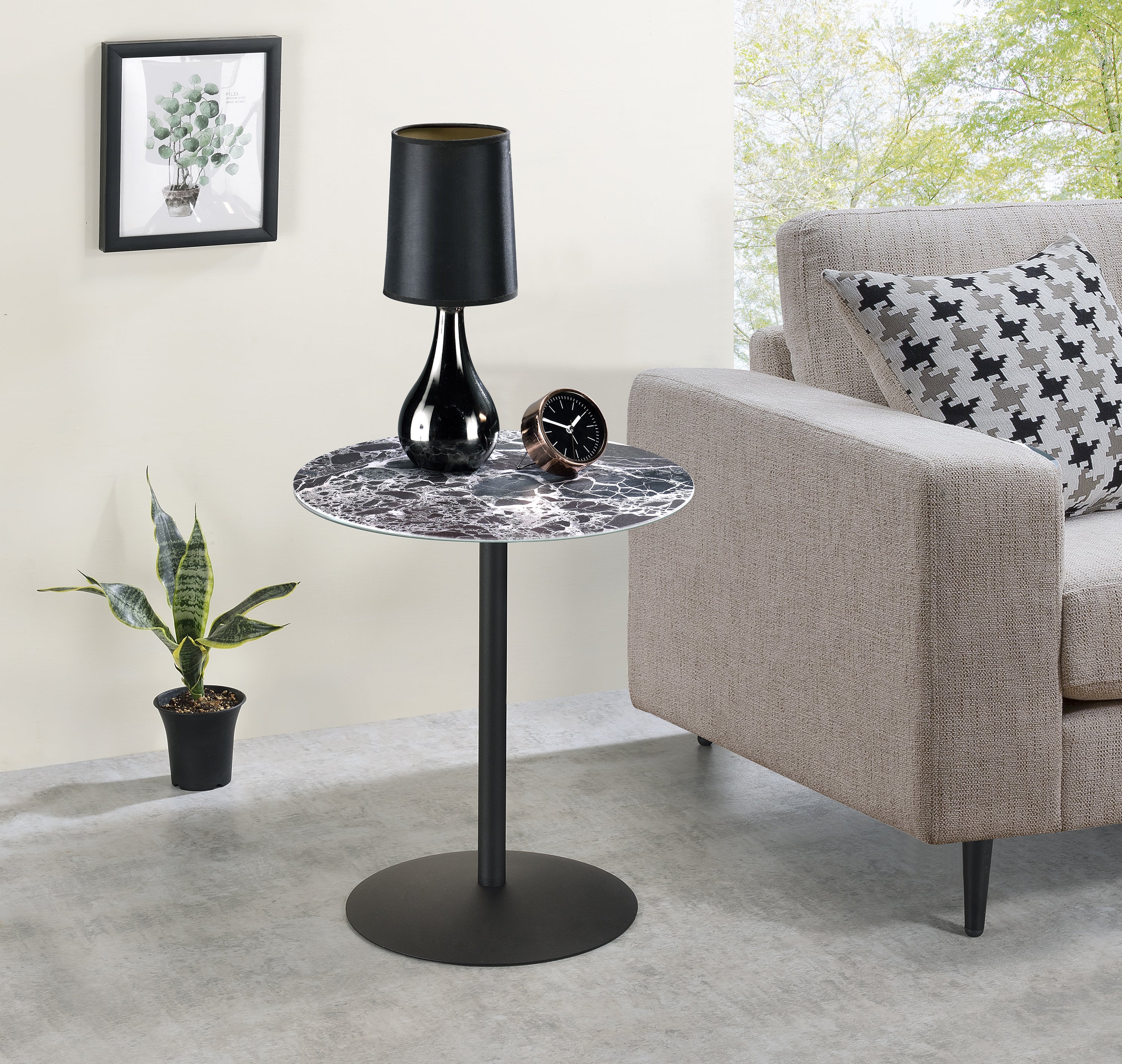 Circa 17.5" End Table with Black Marble Textured Top