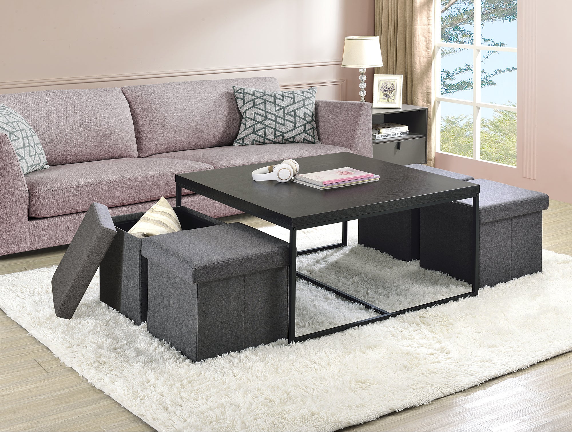 Caitlin 35" Black Wood Grain 5 Piece Coffee Table Set