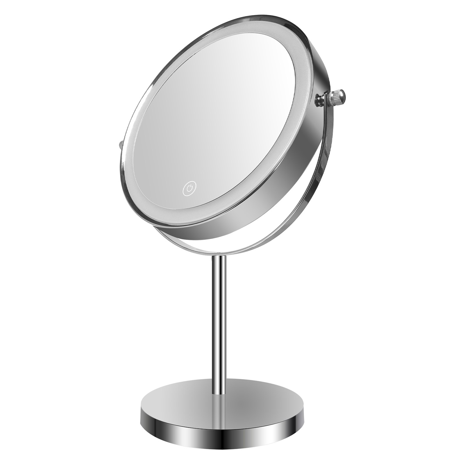 3 Colors Dimmable LED Lighting, 1X/10X Double Sided Magnifying Cosmetic Mirror with Touch Control and T-C Port, 360°Rotation Rechargeable Vanity Mirror Desk Top Makeup Mirror (Chrome)