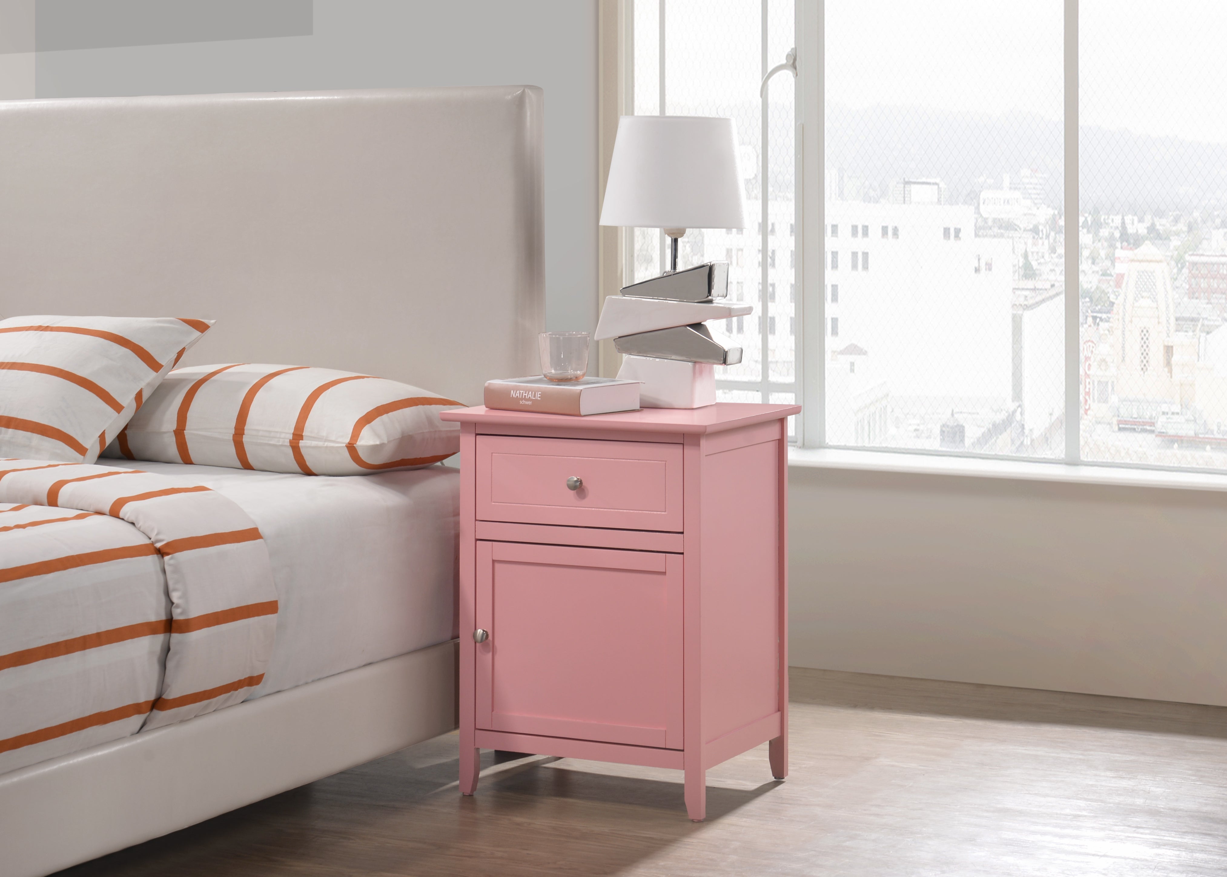 Glory Furniture Izzy G1404-N 1 Drawer /1 Door Nightstand , Pink