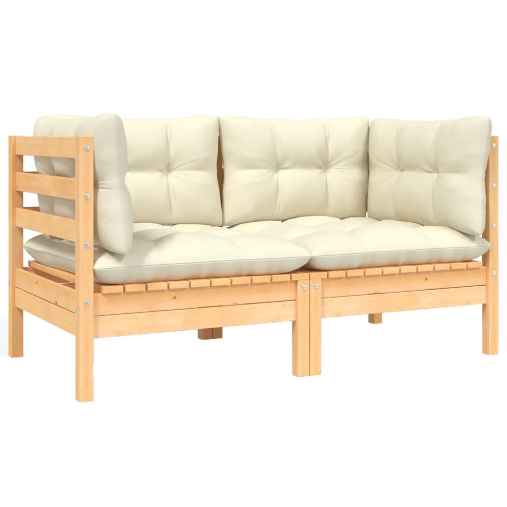 2-Seater Patio Sofa with Cream Cushions Solid Pinewood