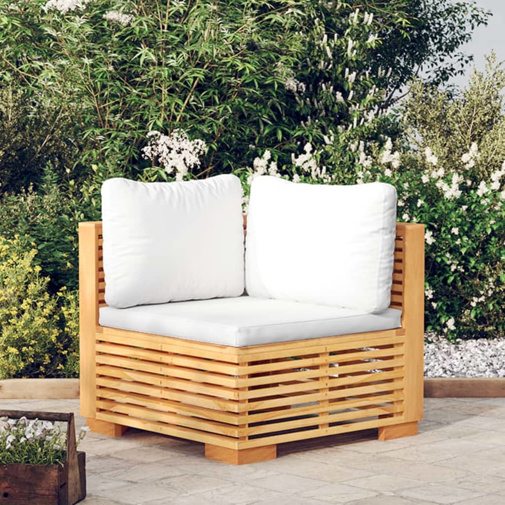 Patio Corner Sofa with Cream Cushions Solid Wood Teak