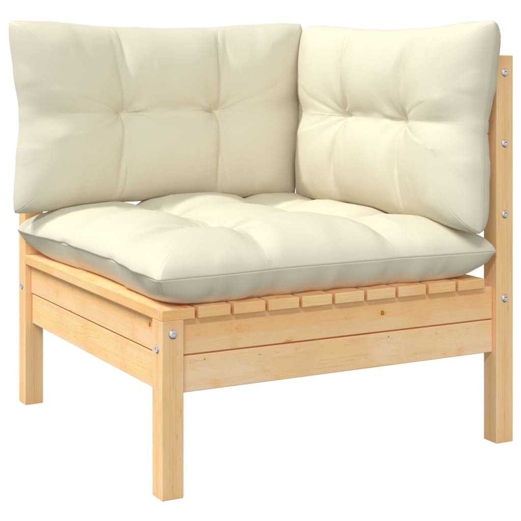 Patio Corner Sofa with Cream Cushions Solid Pinewood