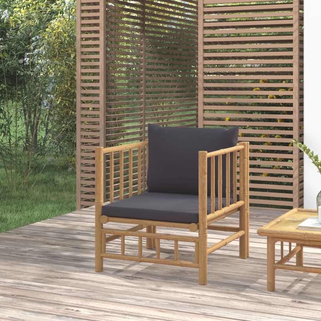 Patio Sofa with Dark Gray Cushions Bamboo