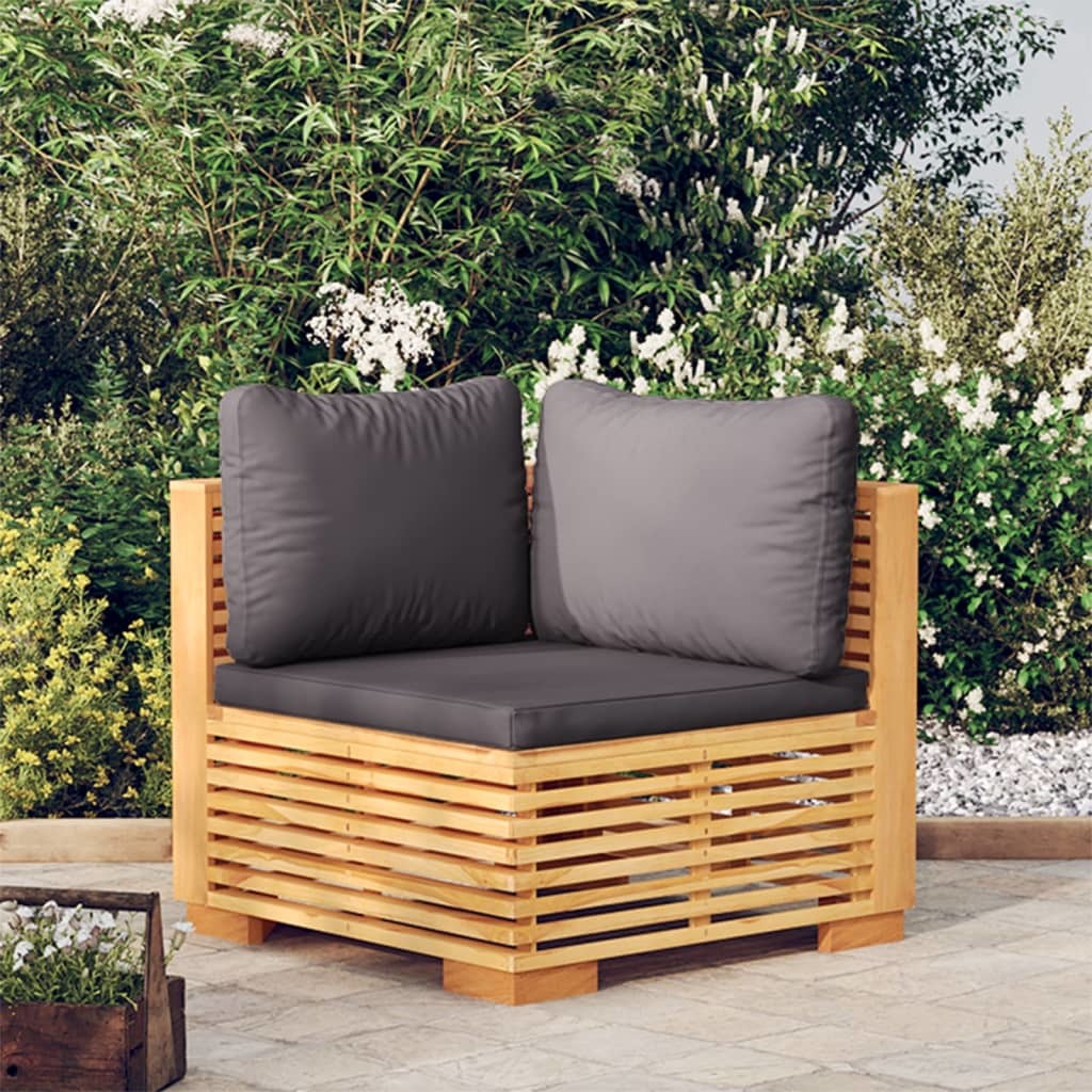 Patio Corner Sofa with Dark Gray Cushions Solid Wood Teak