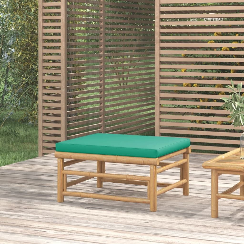 Patio Footstool with Green Cushion Bamboo