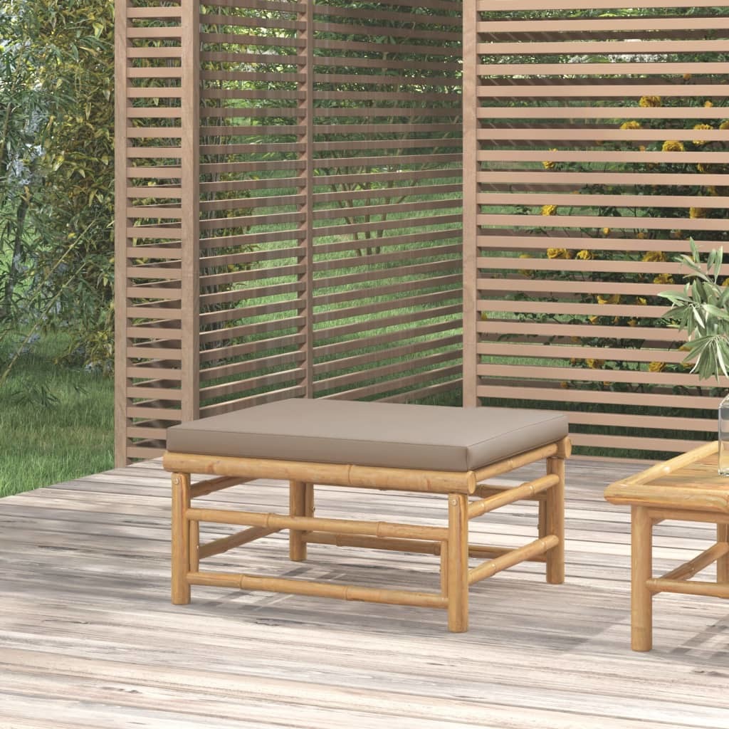 Patio Footstool with Taupe Cushion Bamboo