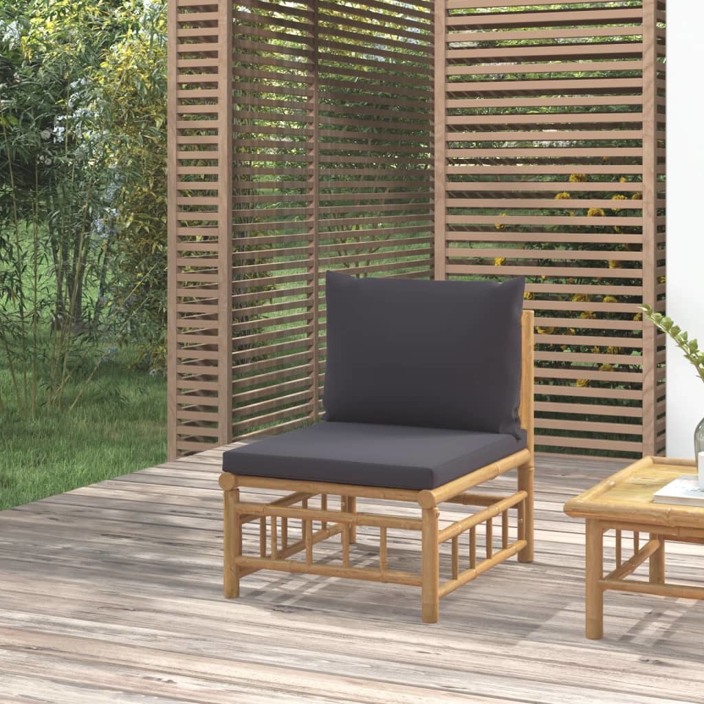 Patio Middle Sofa with Dark Gray Cushions Bamboo