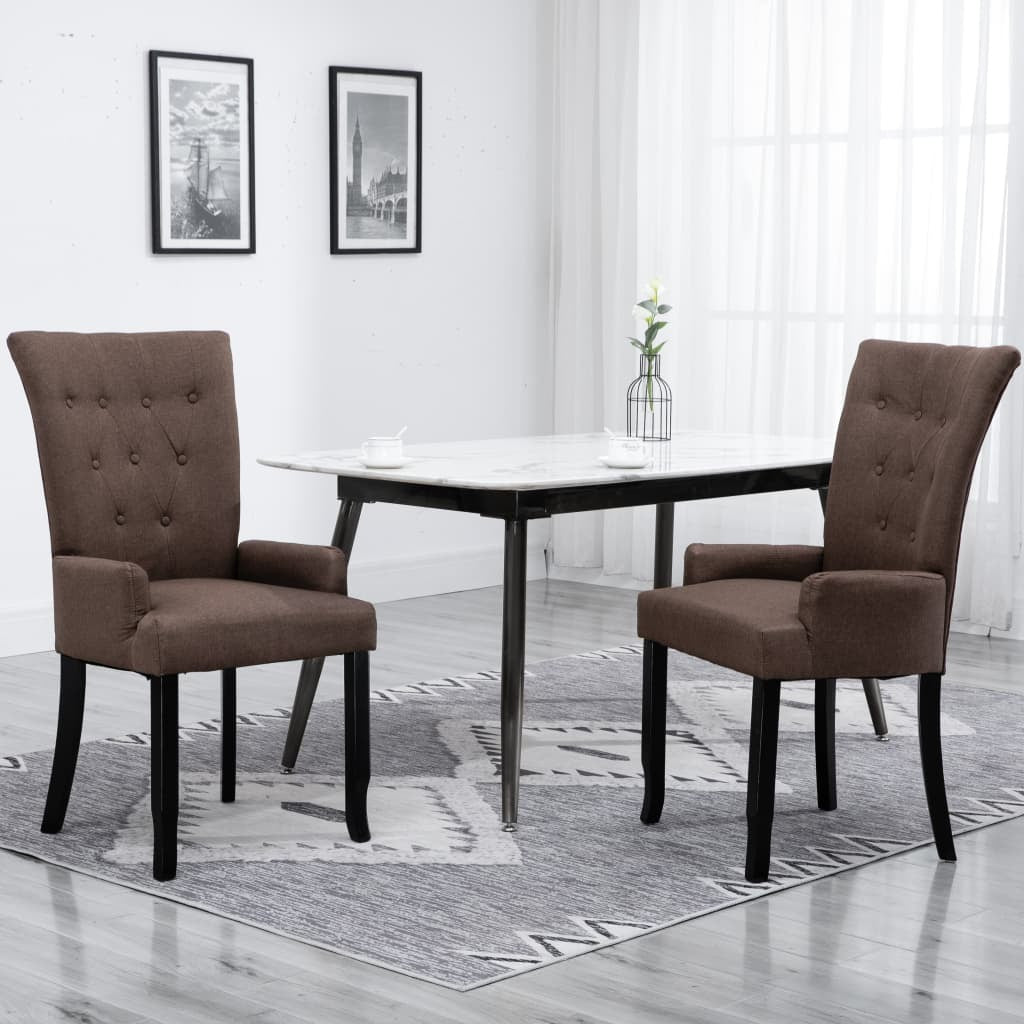 Dining Chair with Armrests Brown Fabric