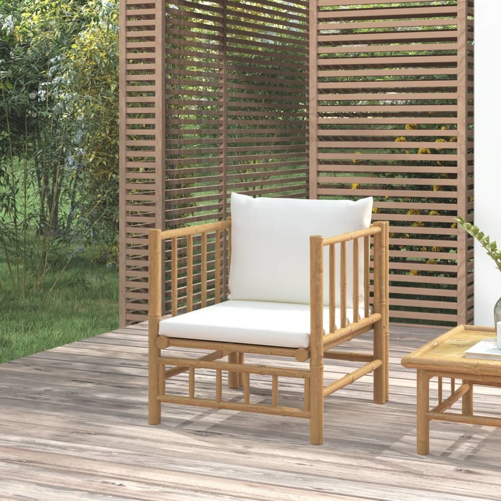 Patio Sofa with Cream White Cushions Bamboo