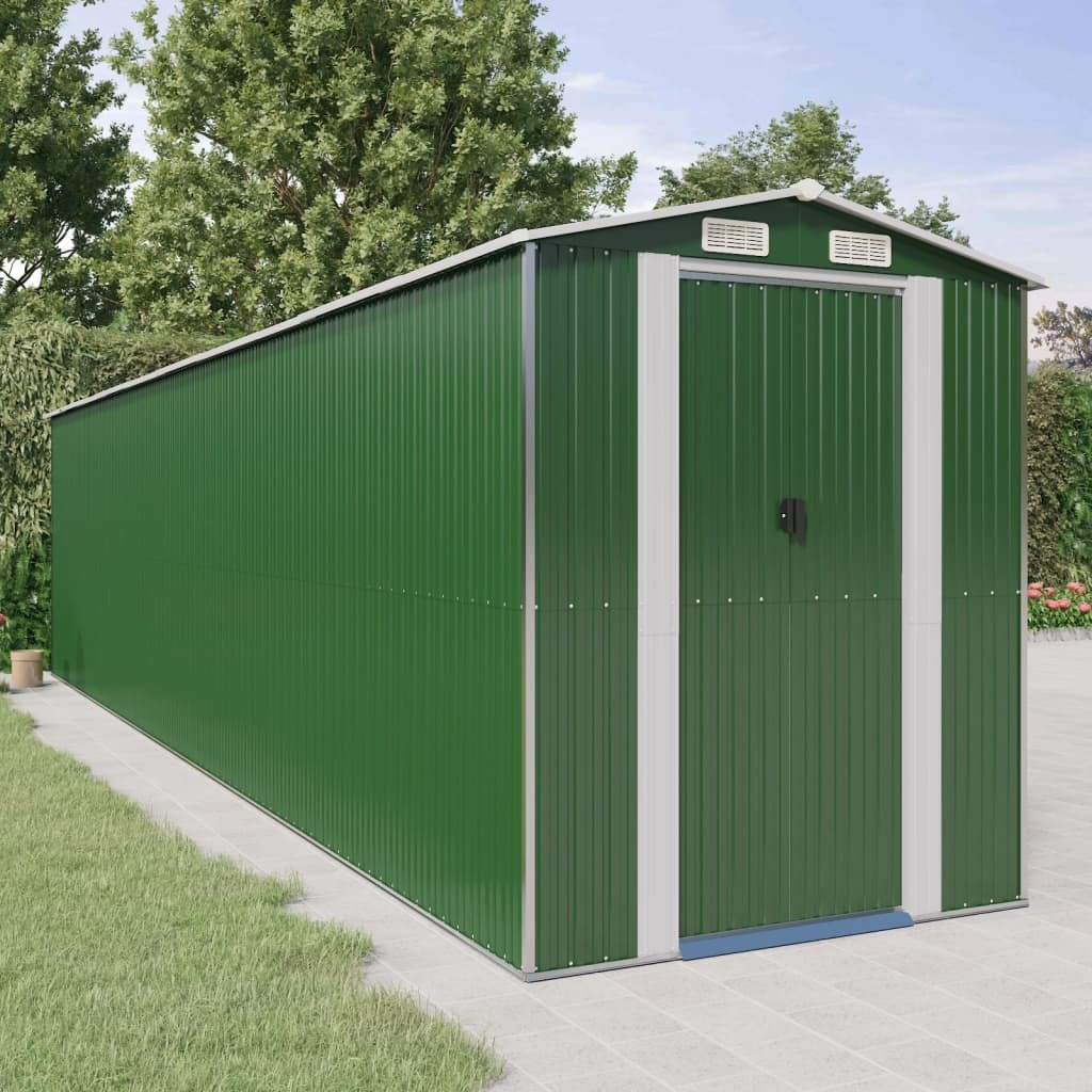 Garden Shed Green 75.6"x336.6"x87.8" Galvanized Steel