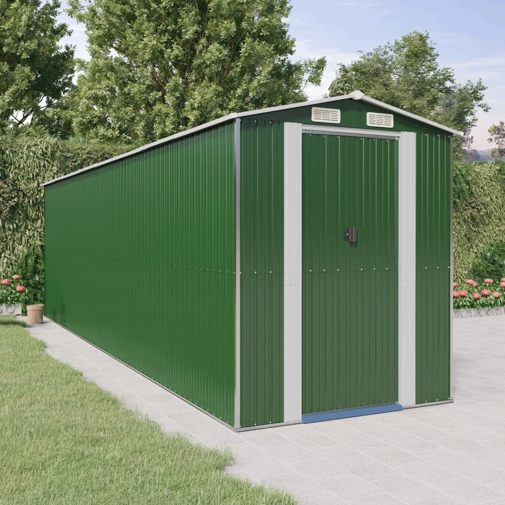 Garden Shed Green 75.6"x271.3"x87.8" Galvanized Steel